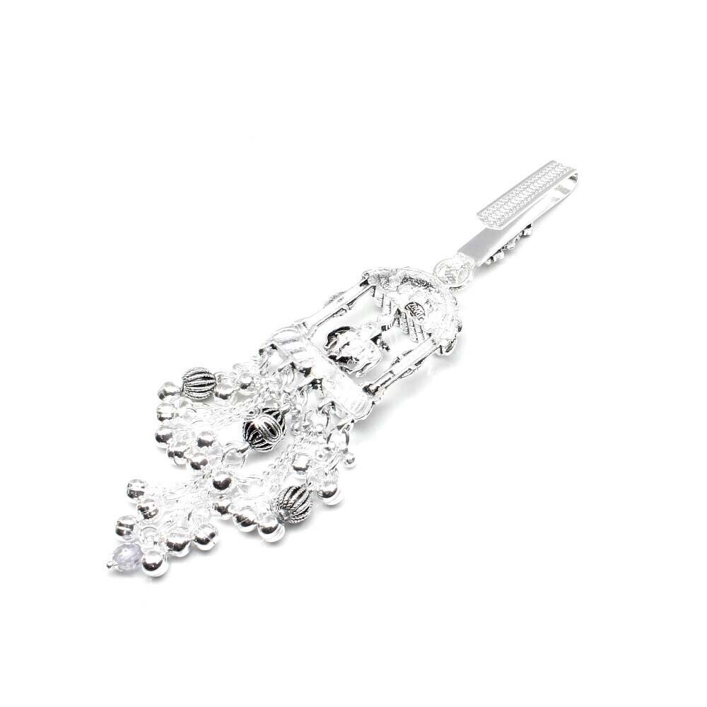 Real Sterling Silver Oxidized Bridal Waist Key Chain Holder Women Juda 5.2 in