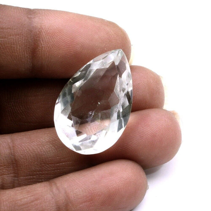 34.4Ct Natural Clear Crystal Quartz Pear Faceted Fine Gemstone