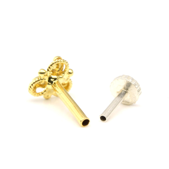14K Pure Gold Small Nose Stud Indian Style Push Pin Nose Ring