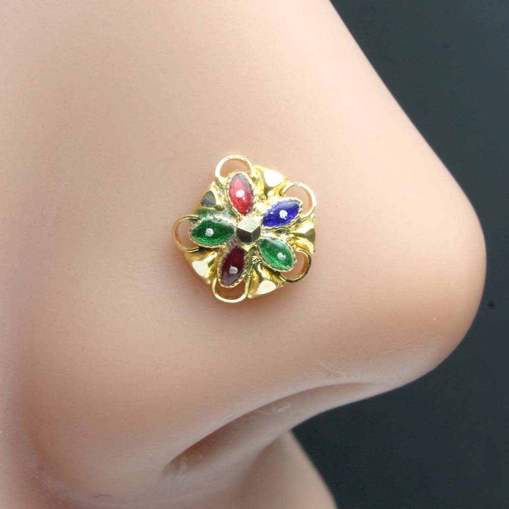 14k Real Gold Asian Style Nose Ring Nose Stud Push Pin