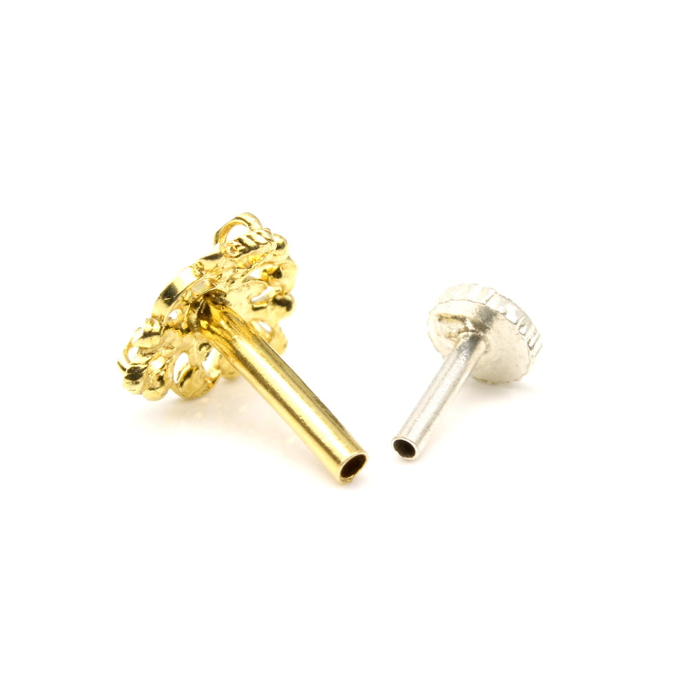 Ethnic 14k Real Gold Indian Cute Style Women Nose Stud Pin