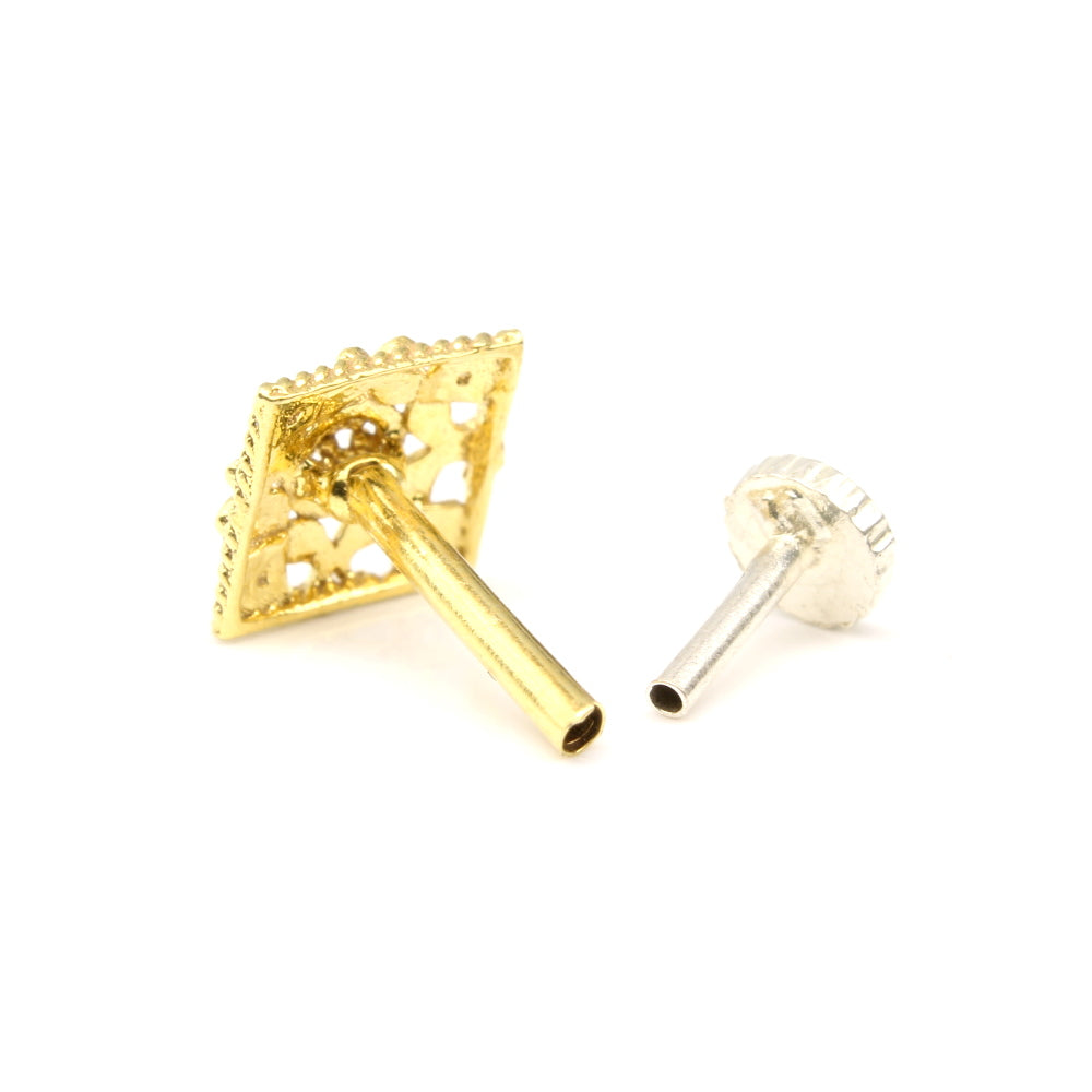 Beautiful 14k Pure Gold Square Nose Ring Indian Nose Stud Push Pin