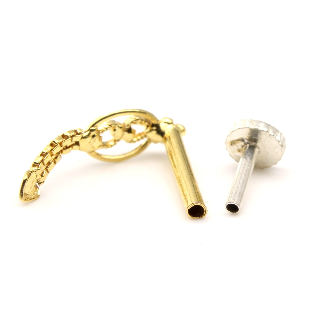 Ethnic Style 14K Real Gold Nose Stud Indian Push pin Nose stud