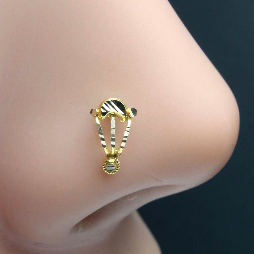 Vertical Style 14k Real Gold Nose Ring Nose Stud Push Pin