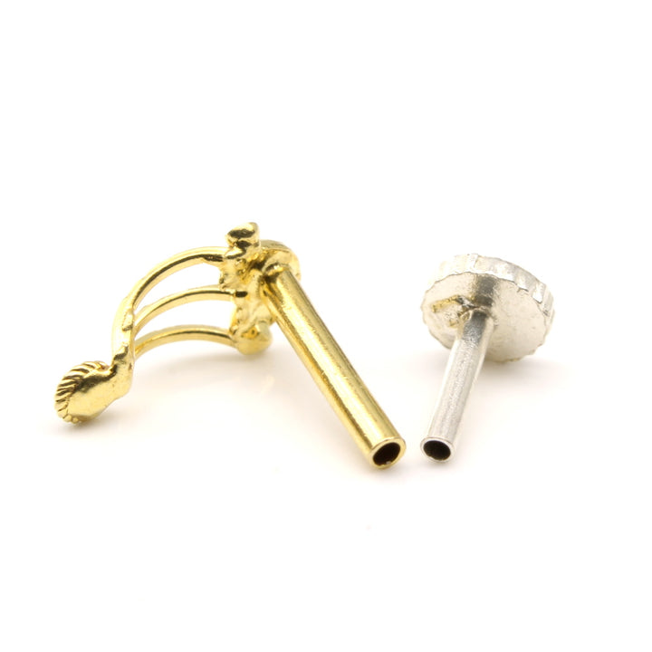 Vertical Style 14k Real Gold Nose Ring Nose Stud Push Pin