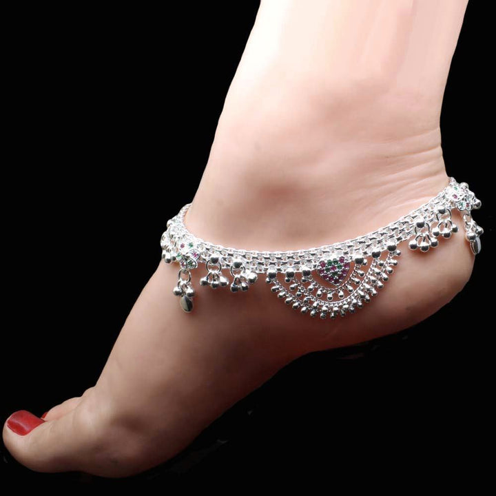 Cute Bridal Real Silver Green Pink CZ Anklets Ankle chain Bracelet Pair 10.8"