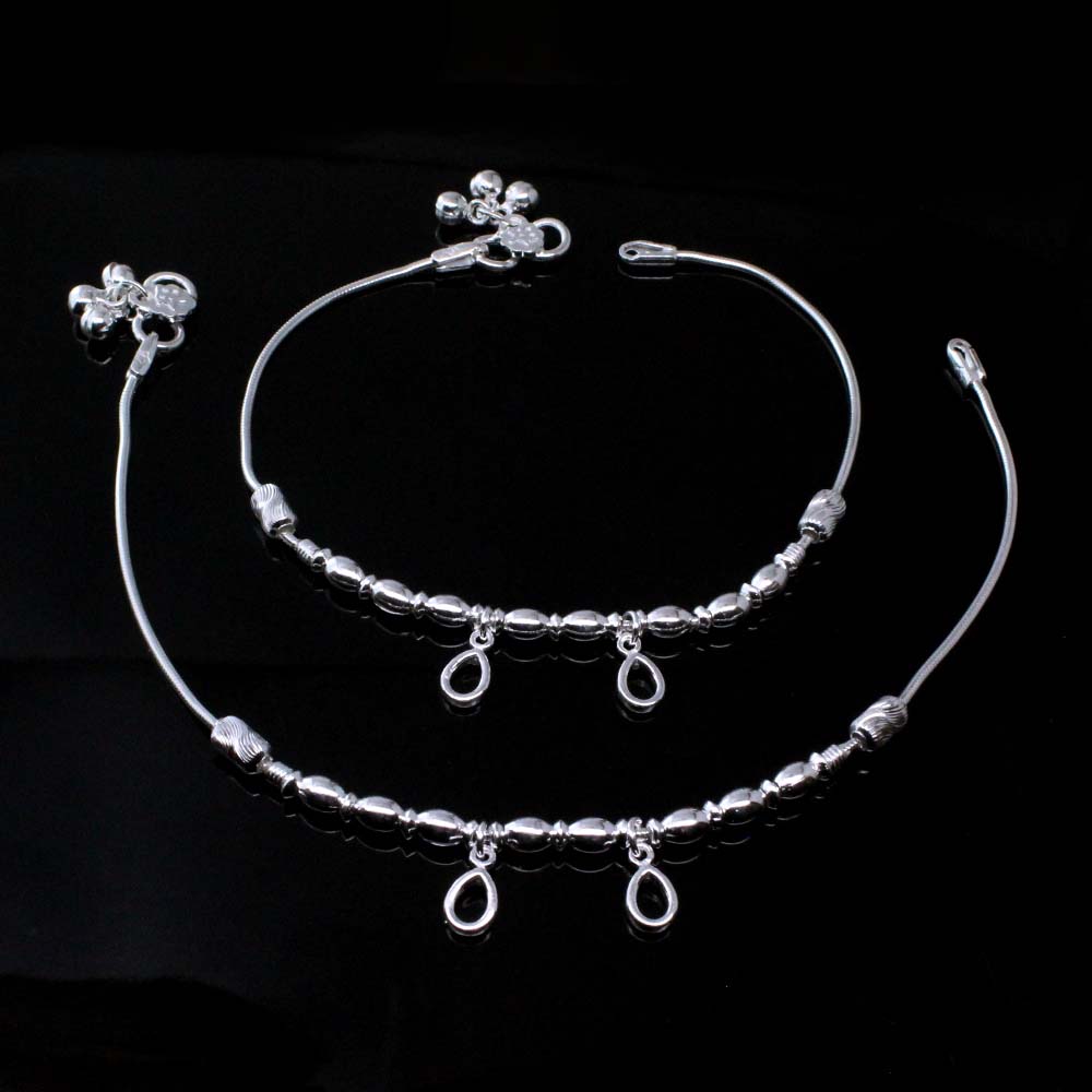 Beach Wear Real Silver Anklets Ankle foot Bracelet Pair 10.3"