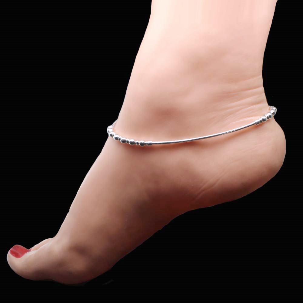 Daily wear 925 silver anklet in women foot by Karizma Jewels