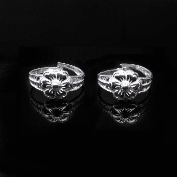 Flower Style Real 925 Sterling Silver Indian Women Toe Ring Pair