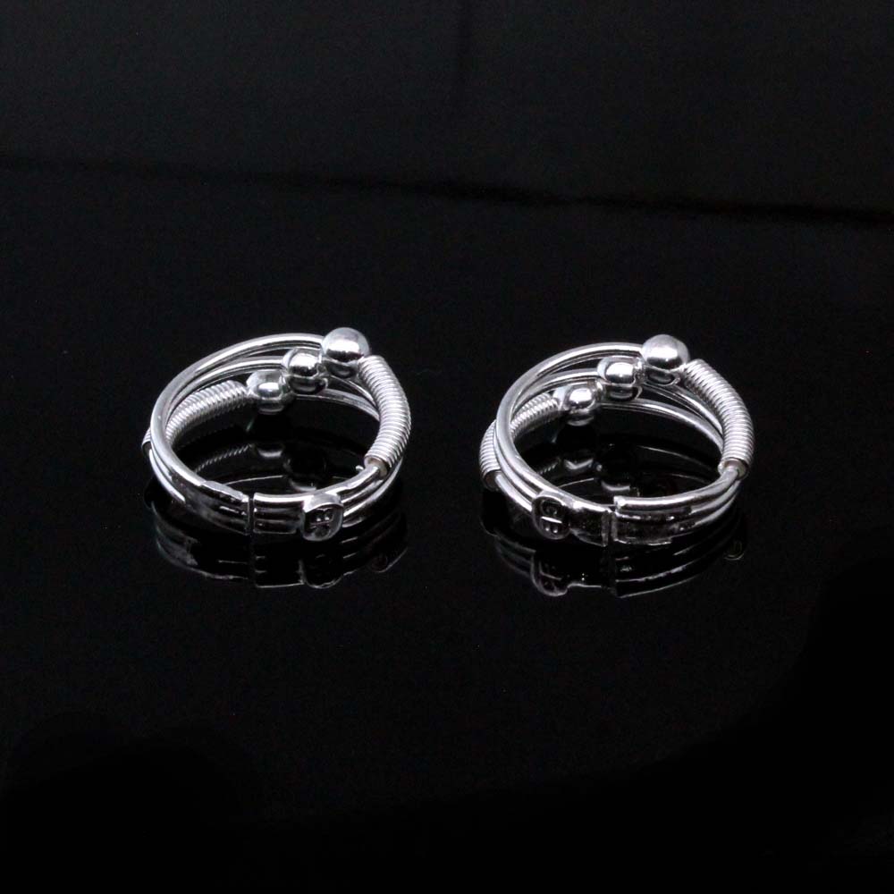 Bridal Style Real Sterling Silver Indian Toe Ring Pair