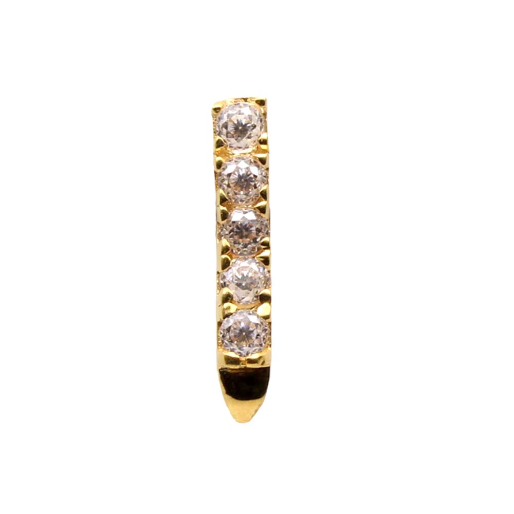 Vertical Style 14k Real Gold White CZ Corkscrew Nose Stud 24g