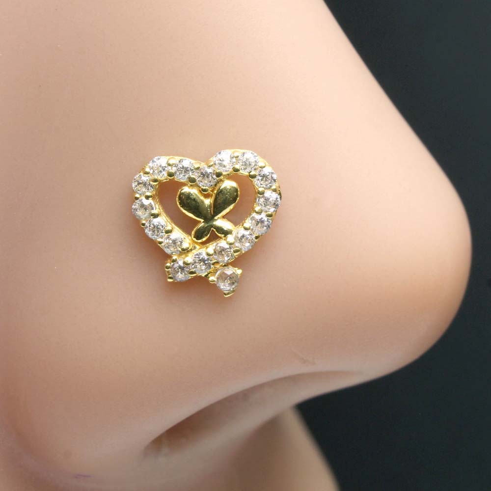 Handmade 14k Real Gold Nose Stud with white stones 