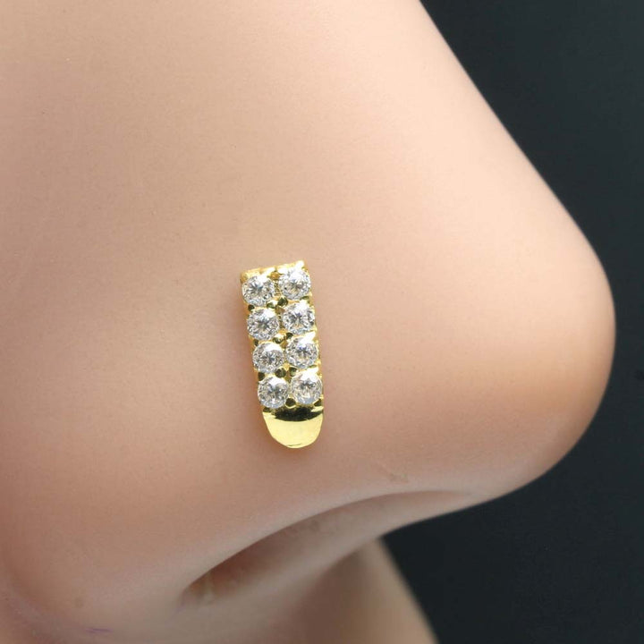 Real Gold Nose Stud with white stones 