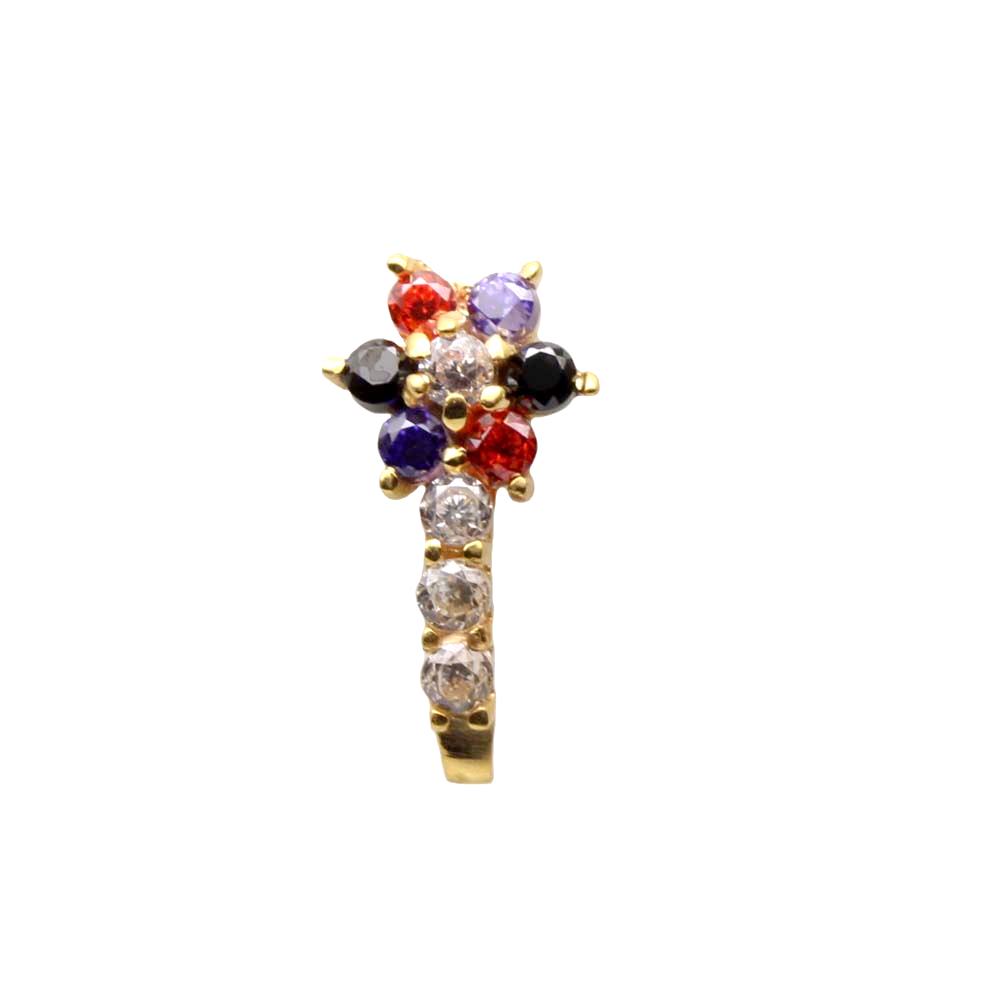 Real Gold Piercing Nose Stud  with Multi-color stones  