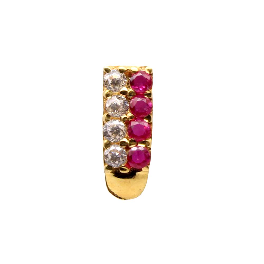 14k Real Gold Piercing Nose Stud with pink and white stones 