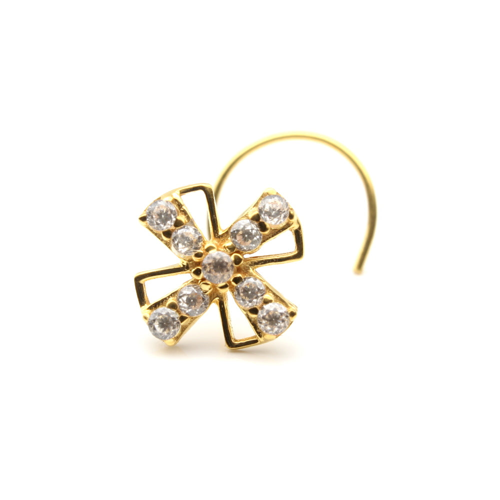 Floral Shape Real Gold Nose Stud with white stones 