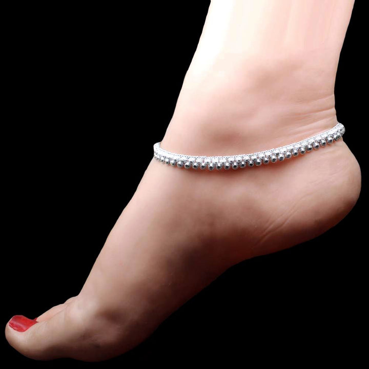 Ethnic Style Women Real Sterling Silver Anklets foot Chain Pair 10"