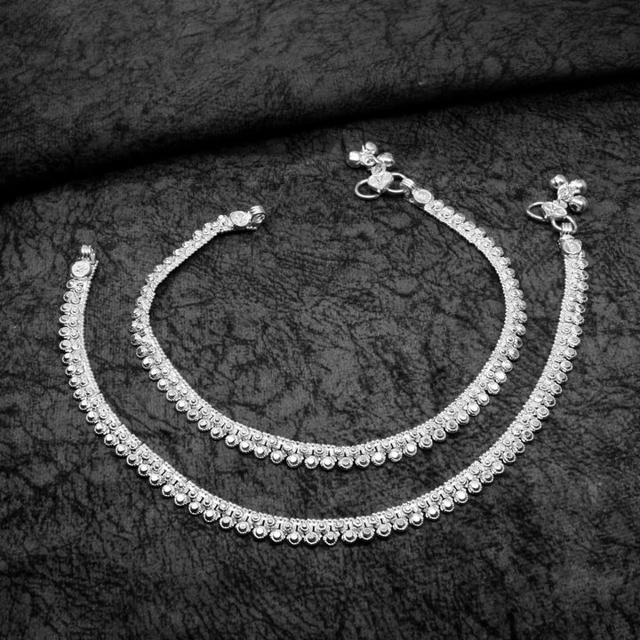 Ethnic Style Women Real Sterling Silver Anklets foot Chain Pair 10"