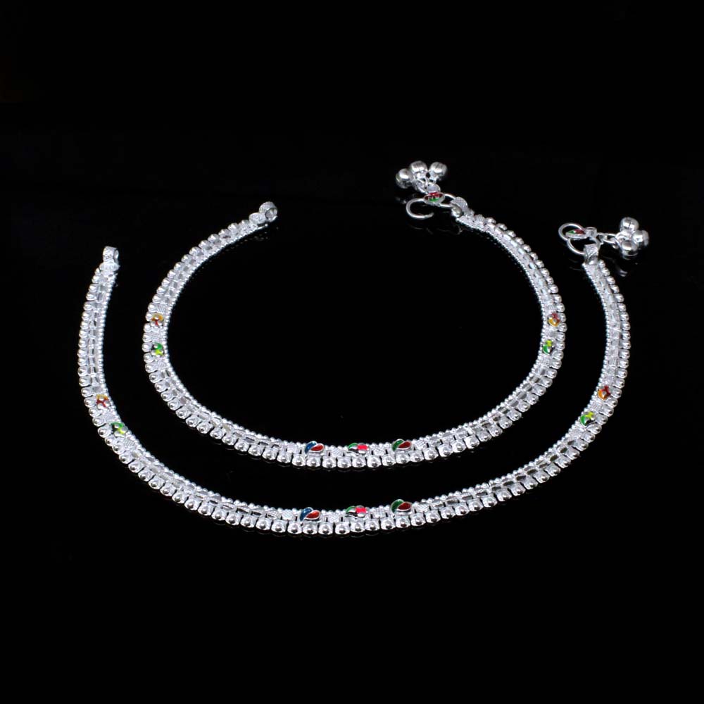 Indian Boho Style  Real Silver Anklets Ankle foot Bracelet Pair 10"