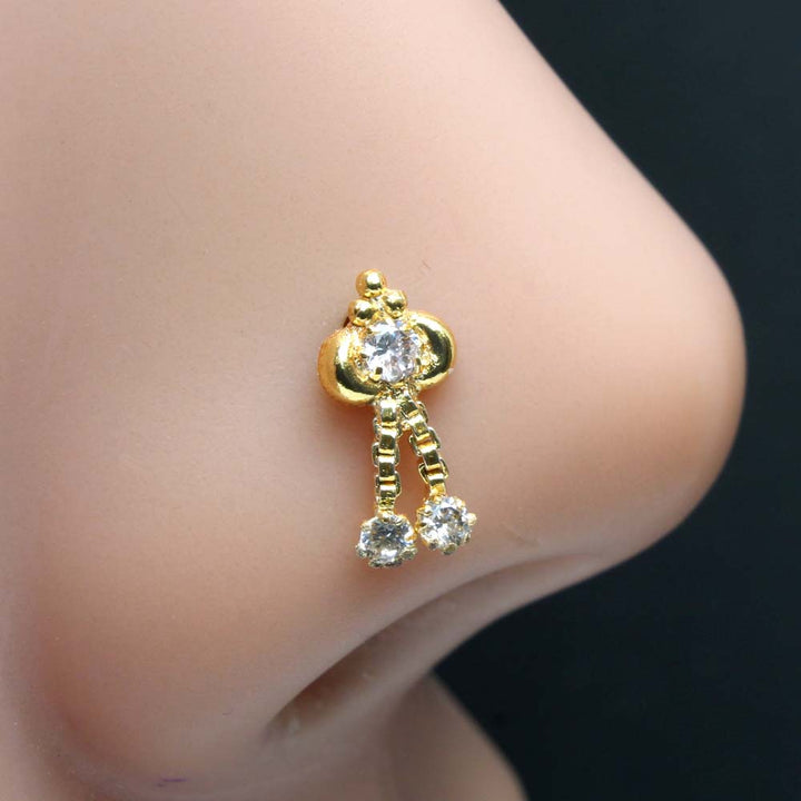 Dangle Nose Stud White CZ Twisted piercing nose ring 20g