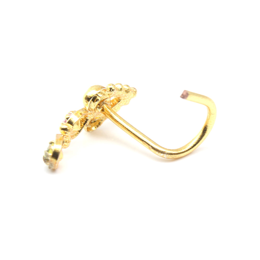 Cute Dangle Women Style Indian Nose stud White CZ gold plated Nose ring 20g