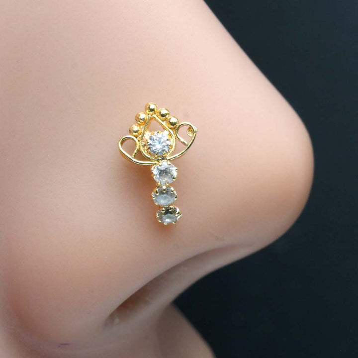 Vertical style Gold Plated Indian Nose Studs CZ Twisted nose ring