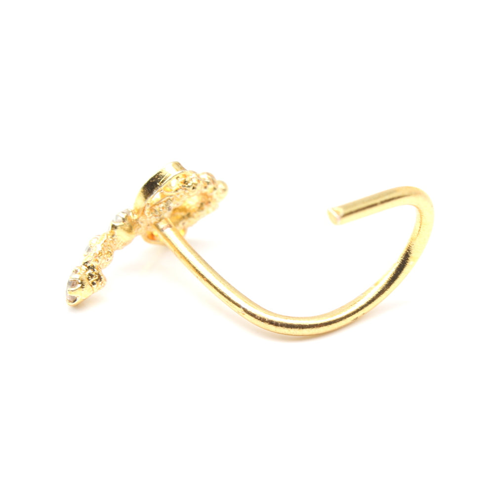 Vertical style Gold Plated Indian Nose Studs CZ Twisted nose ring