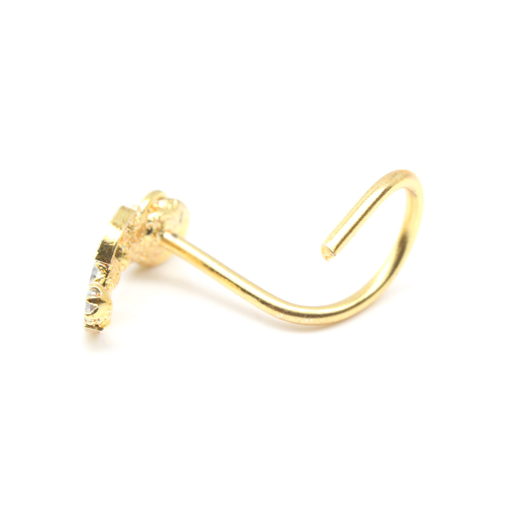 Gold Plated Indian Nose Stud CZ corkscrew piercing nose ring 20g