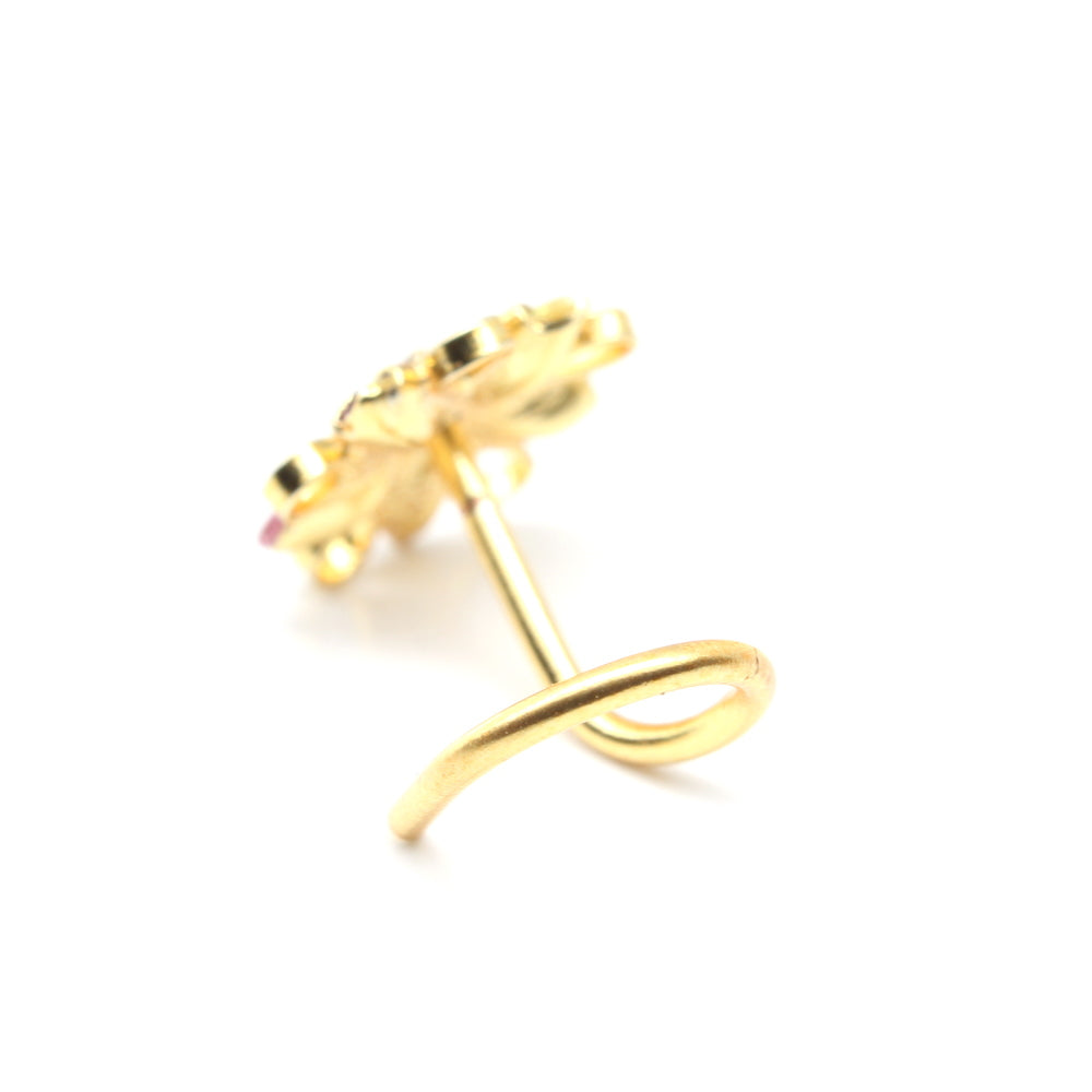 Floral Gold Plated Indian Nose Studs Multi CZ Twisted nose ring 20g