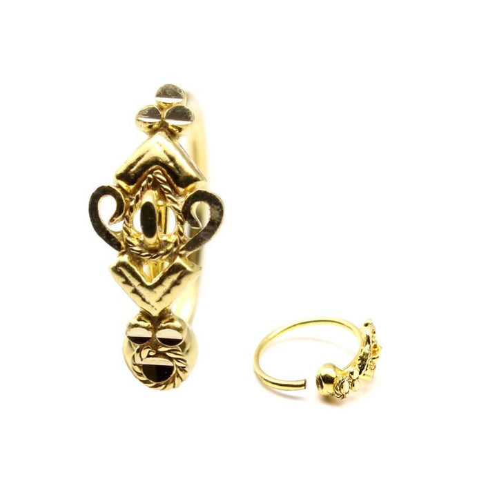 Indian Vertical 14K Real Gold Nath Nose Hoop Ring for women