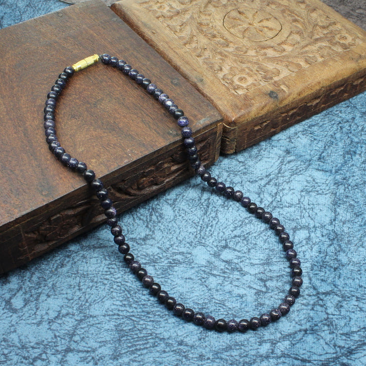 Blue sunstone 5.2 mm beads single line Necklace 16"
