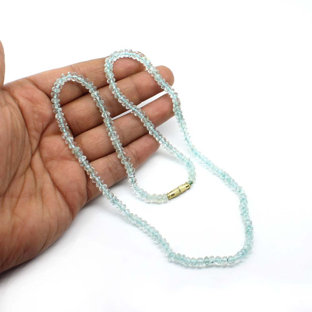 Sky Blue 76.25 Carats Natural Aquamarine Gemstone 4.7mm beads single line Necklace 20"