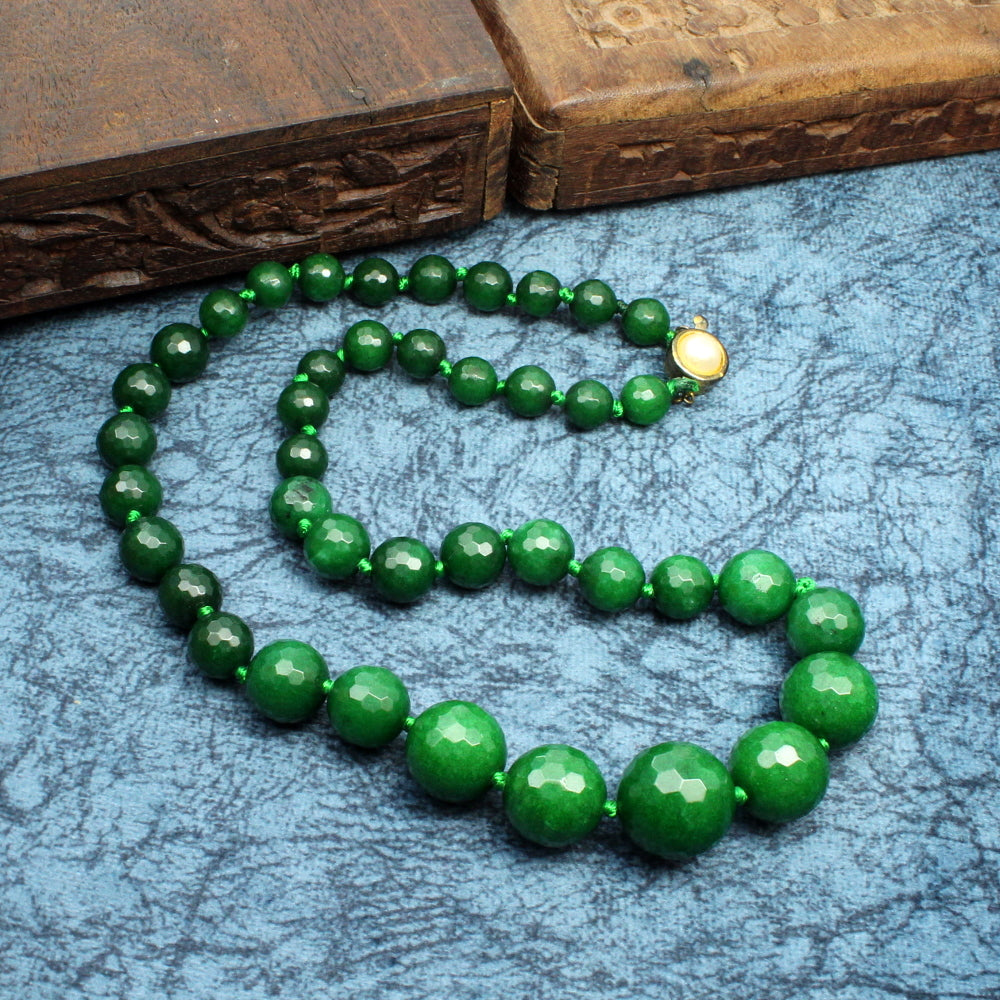 Natural Green Quartz Beads Emerald Color beads single line Necklace 19"