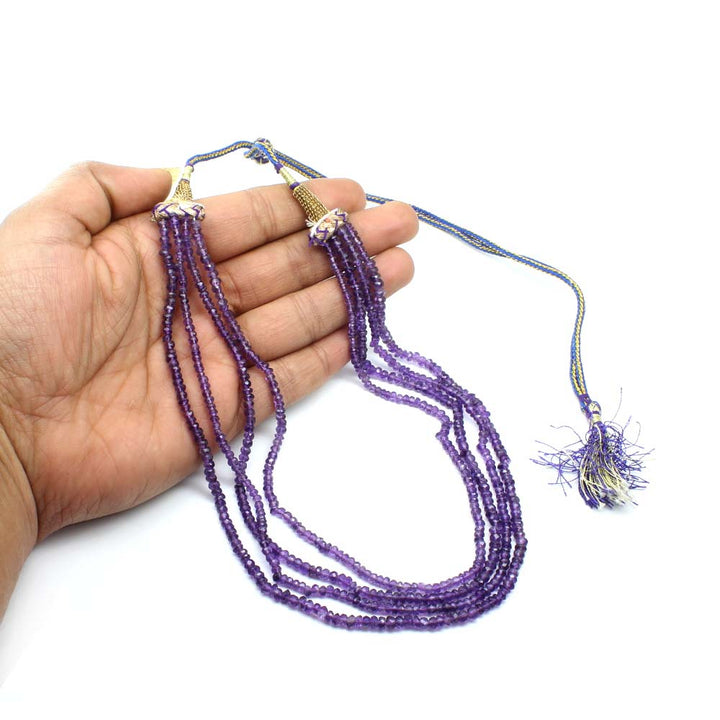 90.9Carats Natural Africa Amethyst Gemstone 3.8 mm beads 3 line Necklace 16"