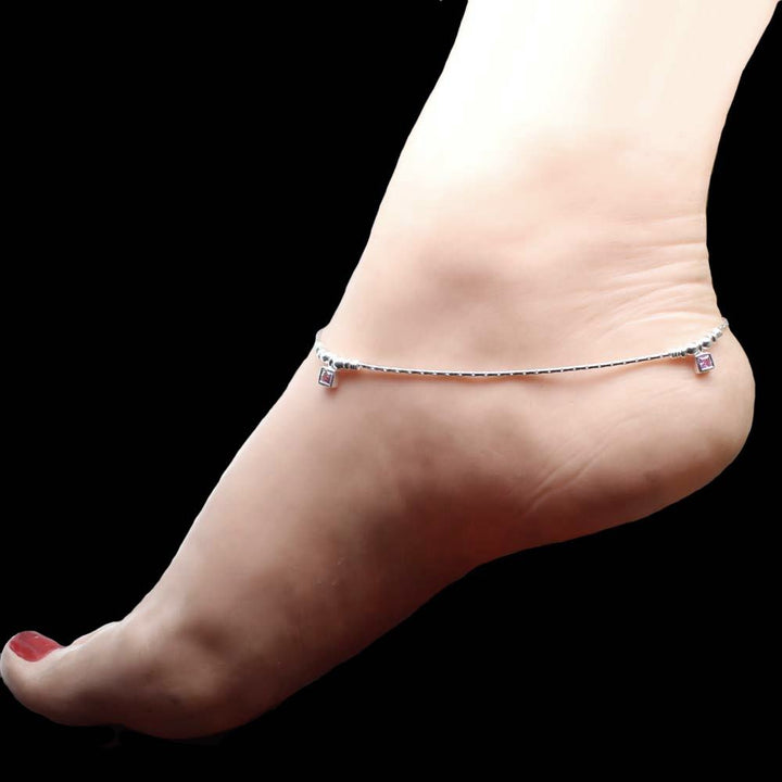 Beautiful 925 Real Silver Pink CZ Anklets Ankle Bracelet 10.5"