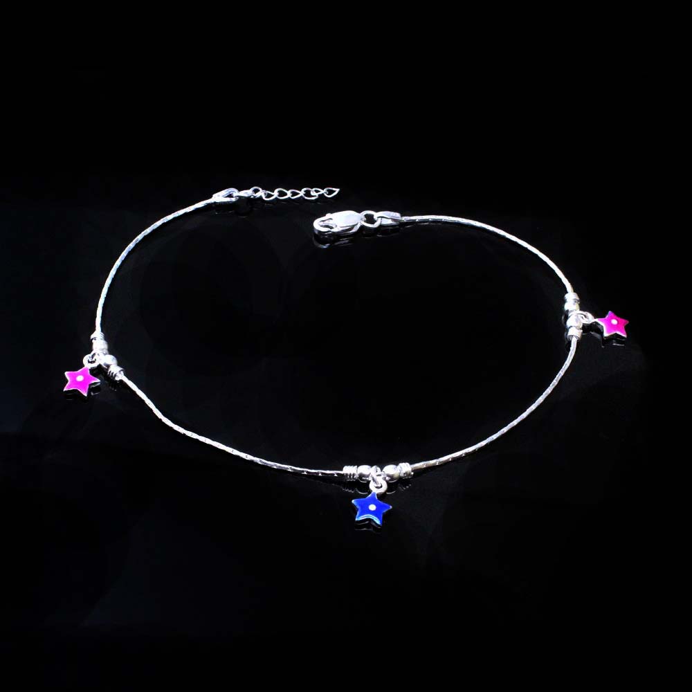 Indian Girls Gift Sterling Silver Star Style Anklet Bracelet 10.5" - Single