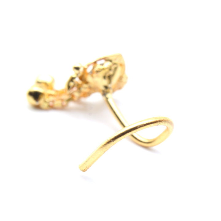 Indian dangle Gold Plated Nose Stud White CZ corkscrew nose ring