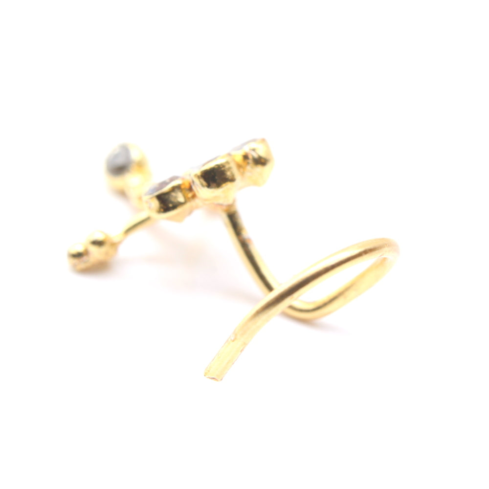 Cute Gold Plated Indian Nose Stud CZ corkscrew nose ring