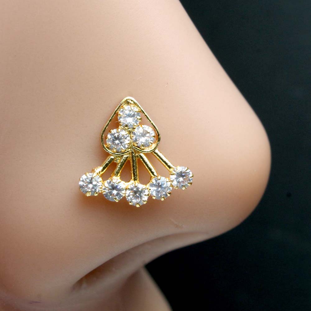 Asian Gold Plated Nose Stud White CZ Twisted nose ring