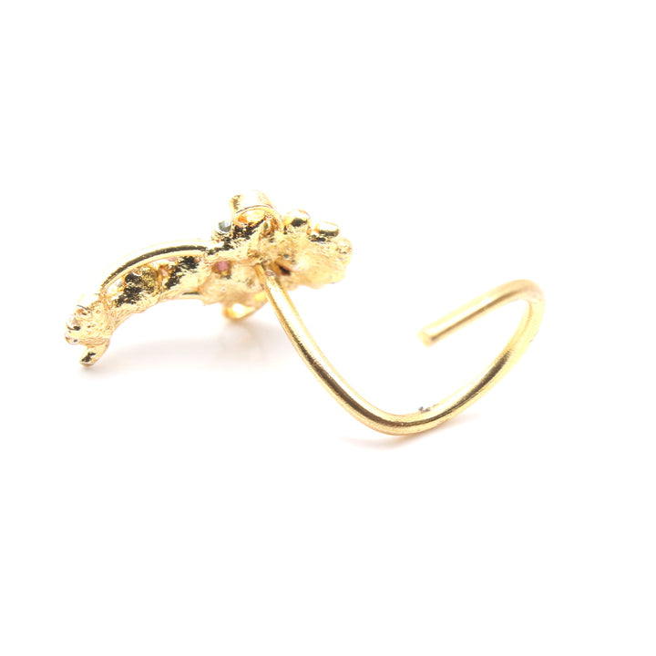Vertical Style Gold Plated Women Nose Stud CZ Twisted nose ring