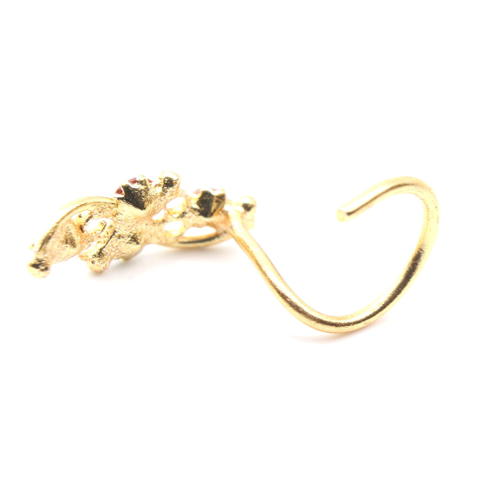 Gold Plated Indian Vertical Style Nose Stud Multi CZ Twisted nose ring 22g