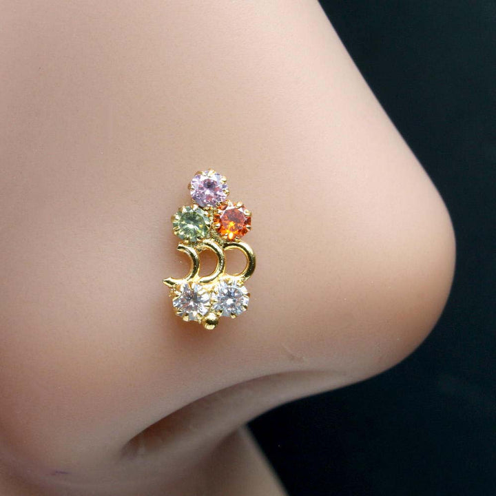 Cute Women Gold Plated Nose Stud Multi CZ Twisted nose ring 22g