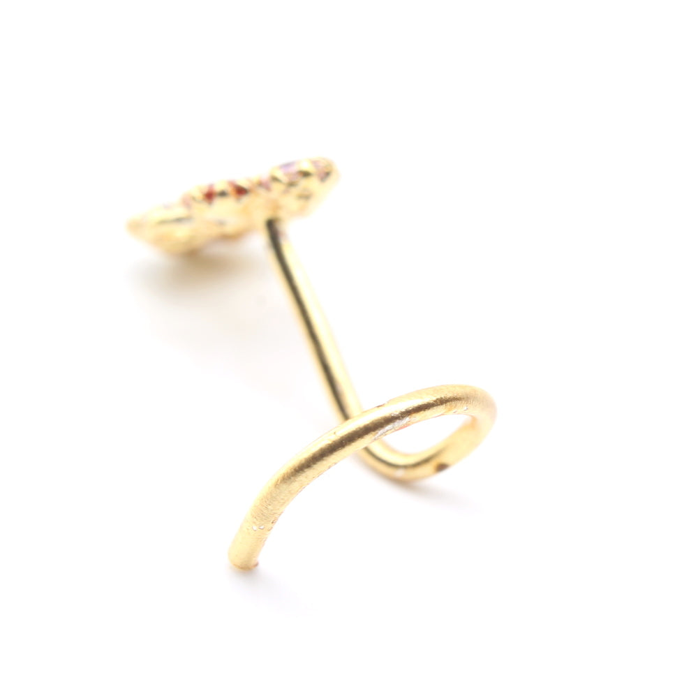 Cute Women Gold Plated Nose Stud Multi CZ Twisted nose ring 22g