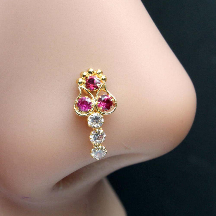 Trendy Cute Women Gold Plated Nose Stud CZ Twisted nose ring 22g