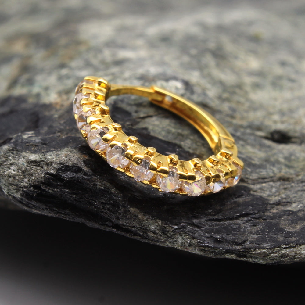 14K Real Gold Nose Rings with White Stones 