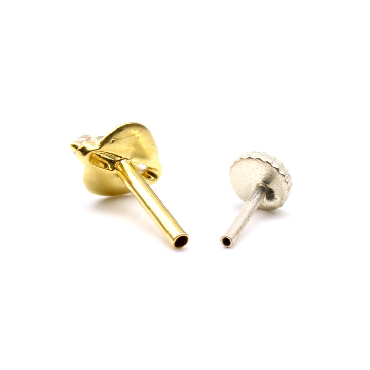 Unique Style 14K Real Gold Nose stud White CZ Indian nose ring Push Pin