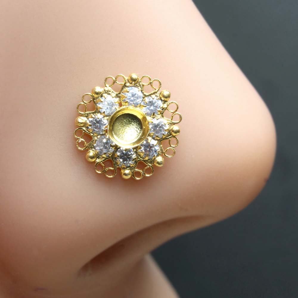 Ethnic Style Women Gold Plated Nose Stud CZ Twisted nose ring 24g