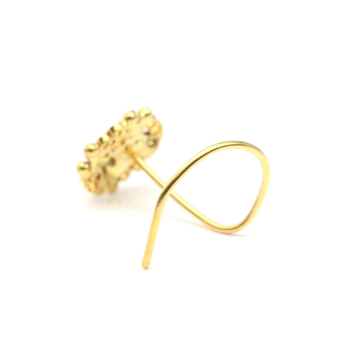Asian Style Gold Plated Nose Stud CZ Corkscrew nose ring 24g