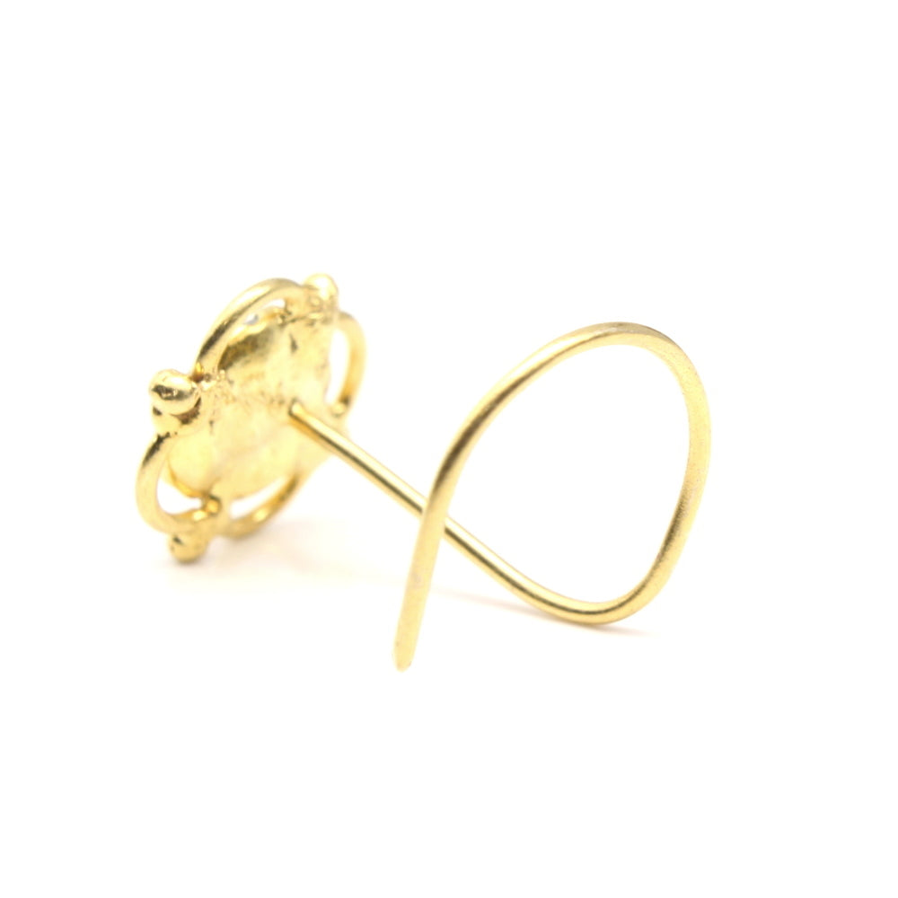 Floral Gold Plated Nose Stud CZ Corkscrew nose ring 24g