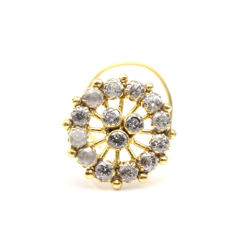 Wheel Style Gold Plated Nose Stud White CZ Twisted nose ring